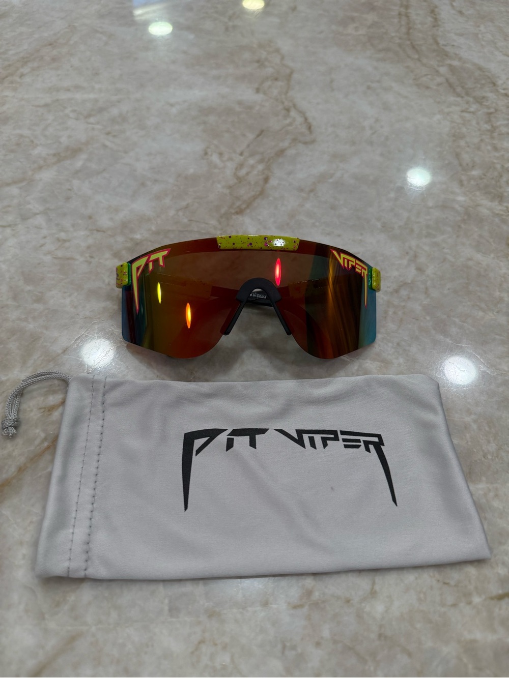 Pit Viper Neon Yellow Shield Sunglasses with Red-Orange Mirrored Lens